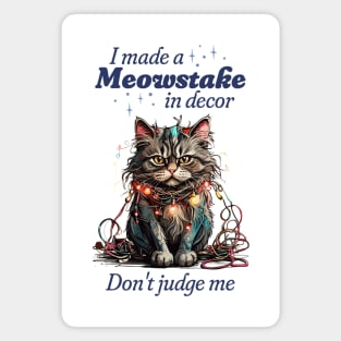 Funny Christmas Cat Tangled in Lights, Meowstake in Decor Magnet